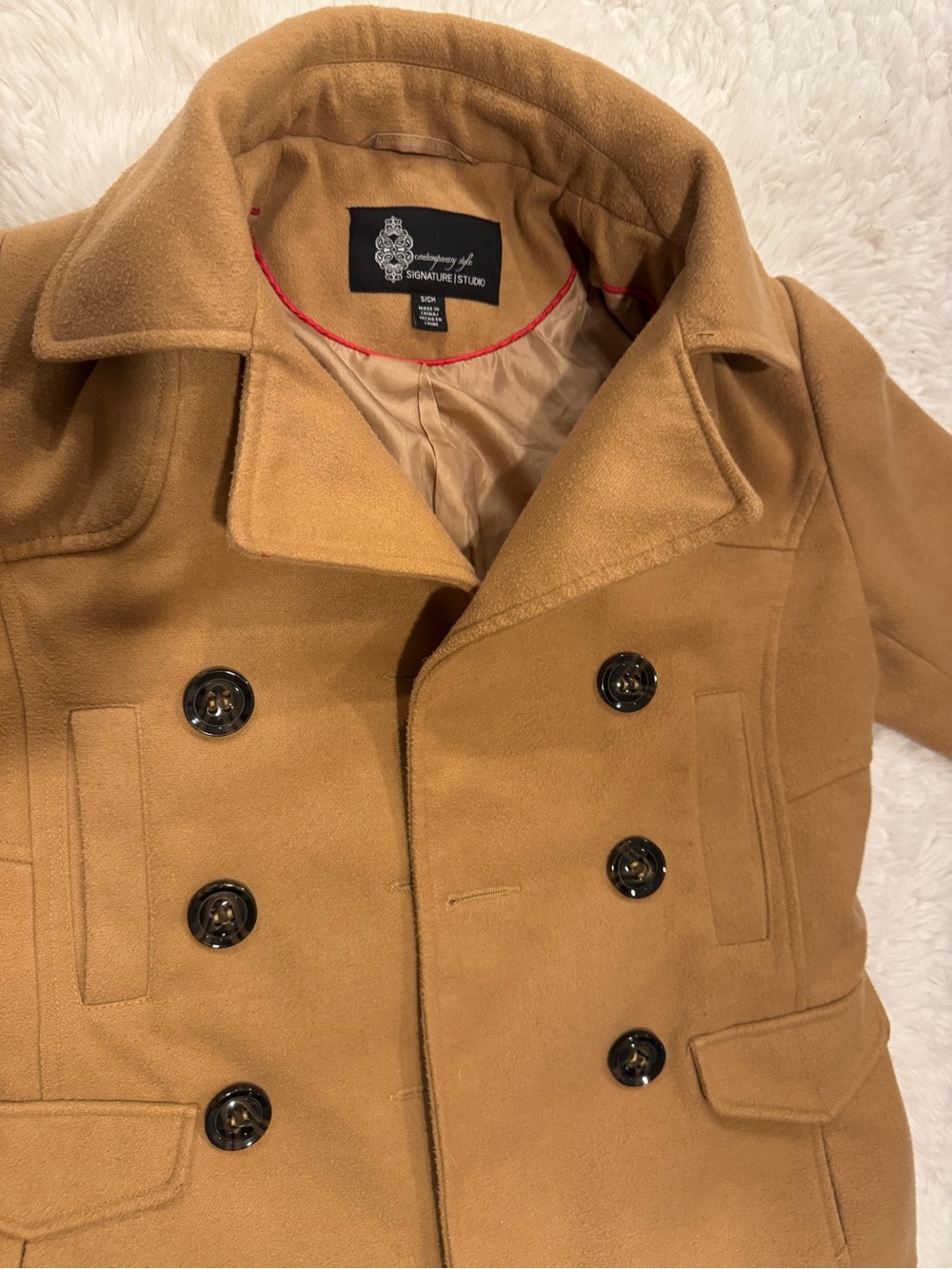 Contemporary Style Camel Peacoat Jacket